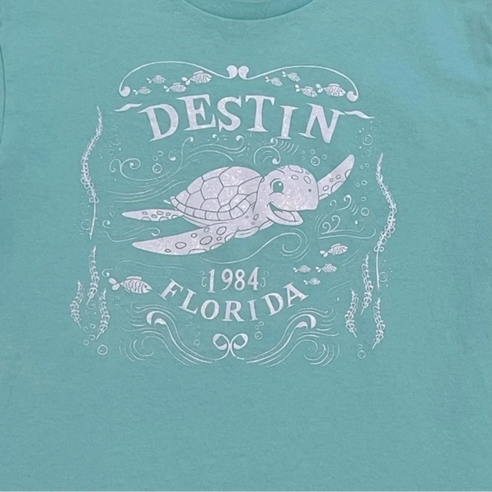 Destin Florida 1984 Sea Turtle with White Iridescent Glitter Accents Size M Girl